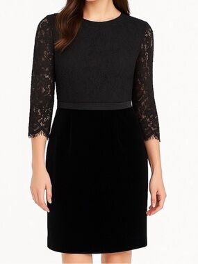 Draper James Elegant Black Lace and Velvet Long Sleeve Dress